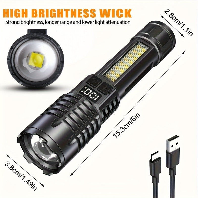 High-Brightness Rechargeable LED Flashlight with Zoom Focus and 5 Modes