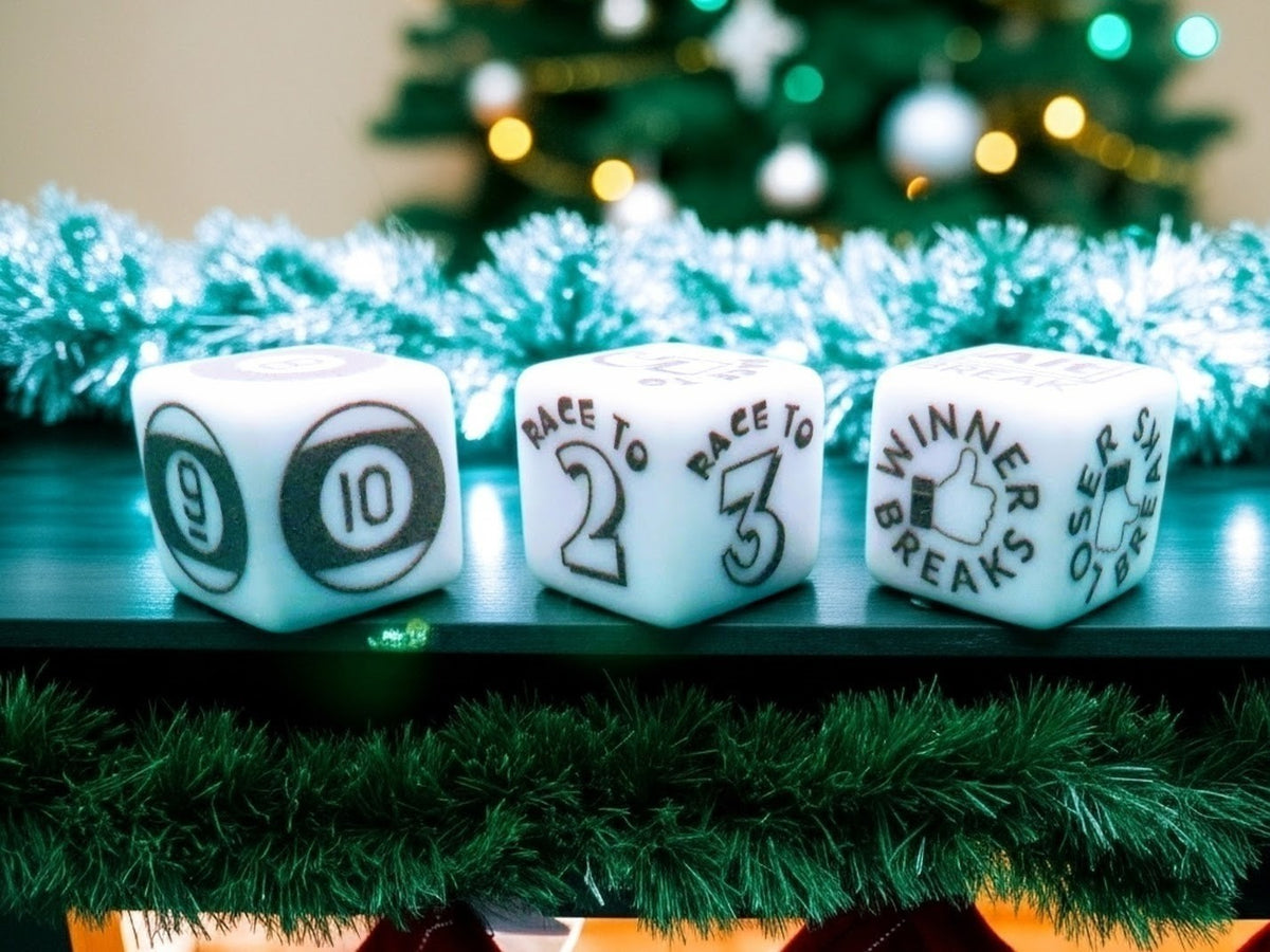 Billiard Bones Dice Game Set for Pool – Includes 3 Engraved Dice