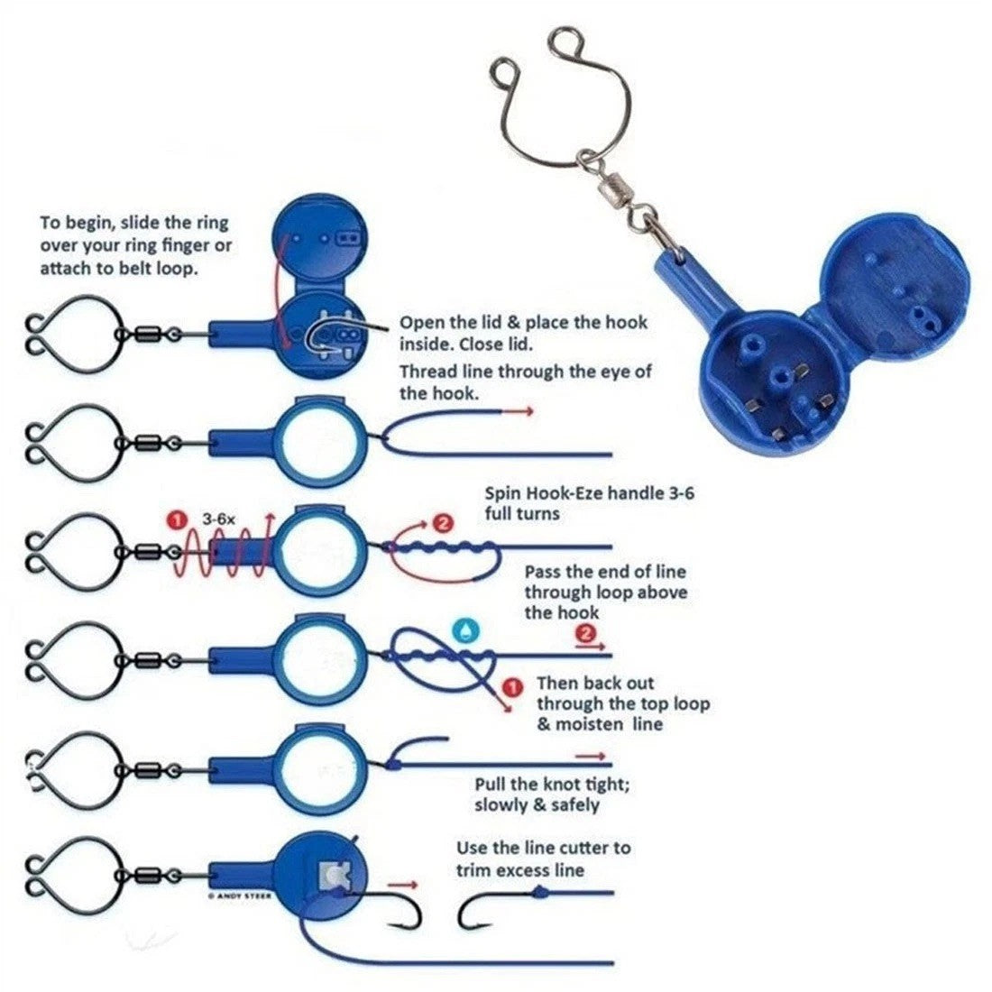 Fishing Knot Tying Tool 2 Pack - Hook Cover & Line Cutter for Saltwater & Freshwater