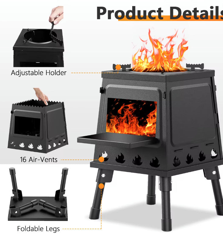 Portable Cast Iron Wood Stove for Camping and Hiking with Carry Case