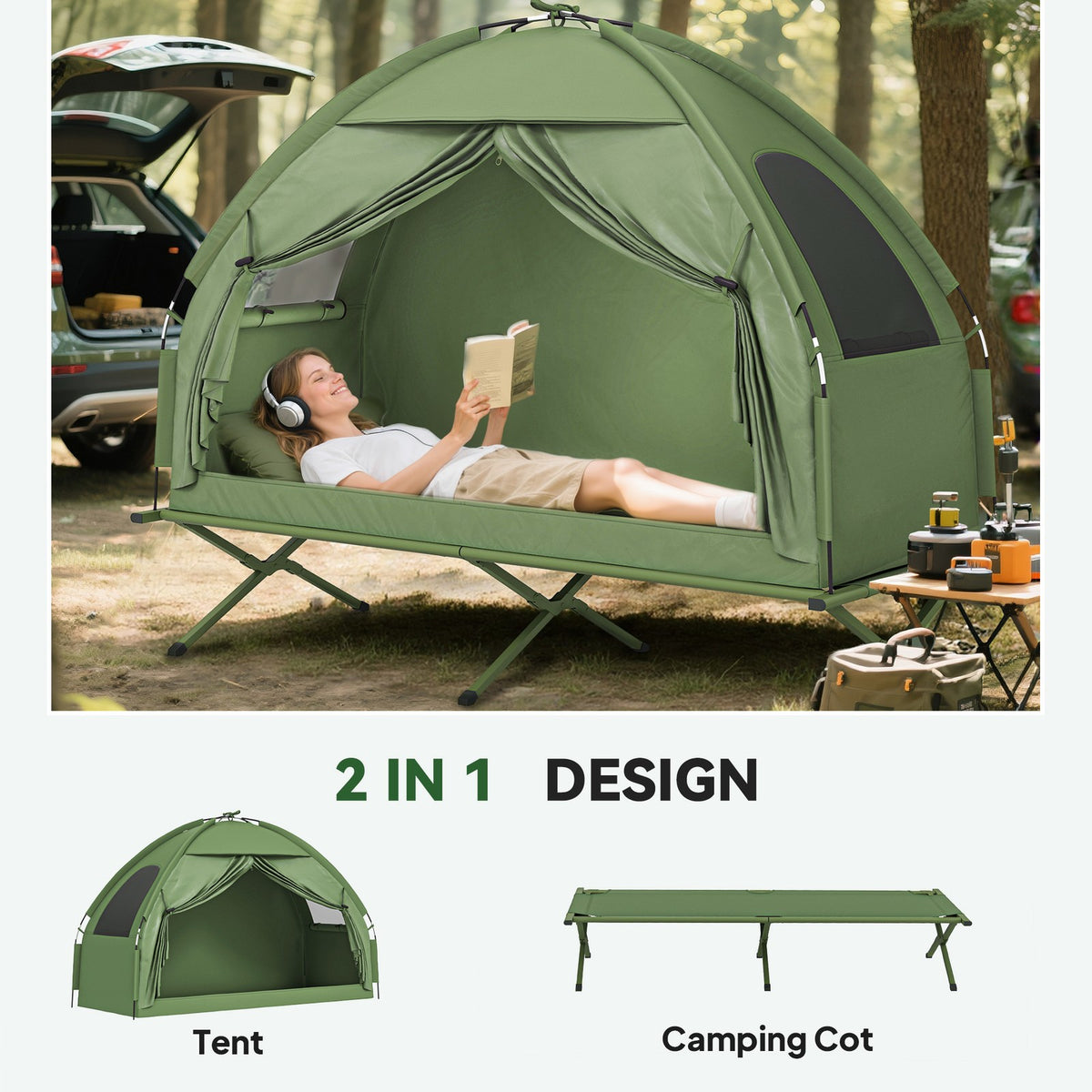 Portable Single-Person Camping Tent Cot Combo for Hunting & Fishing