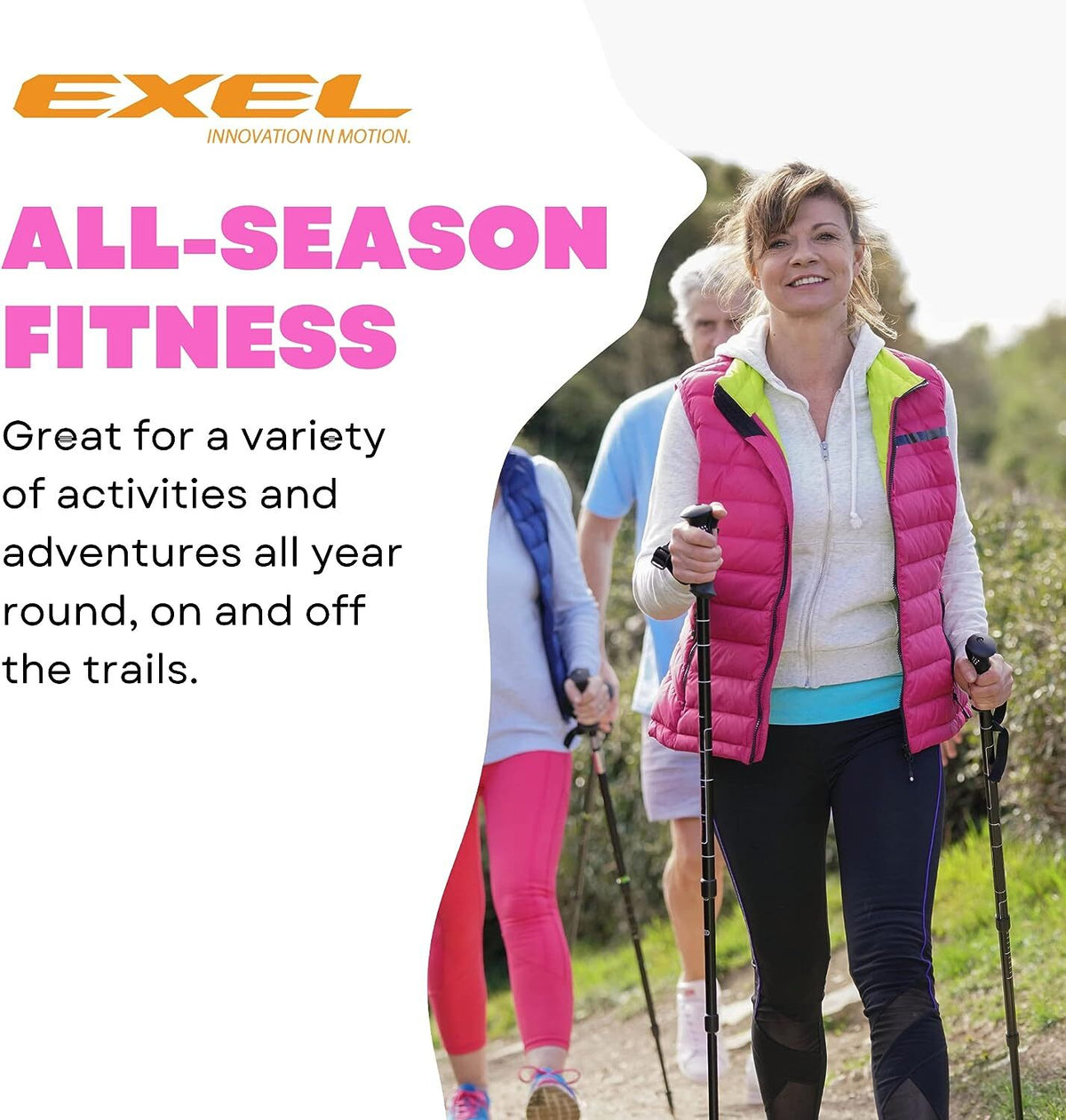 Premium Nordic Walking Poles 1-Piece Adjustable Length for Fitness & Hiking