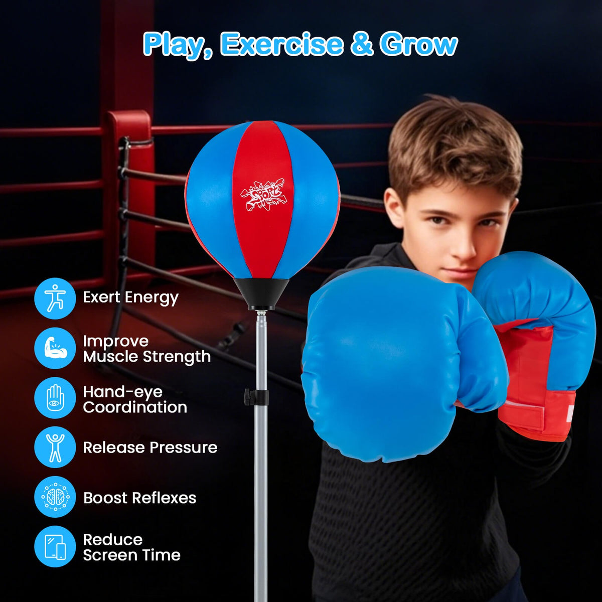 Adjustable Standing Punching Bag with Gloves for Boxing & Fitness