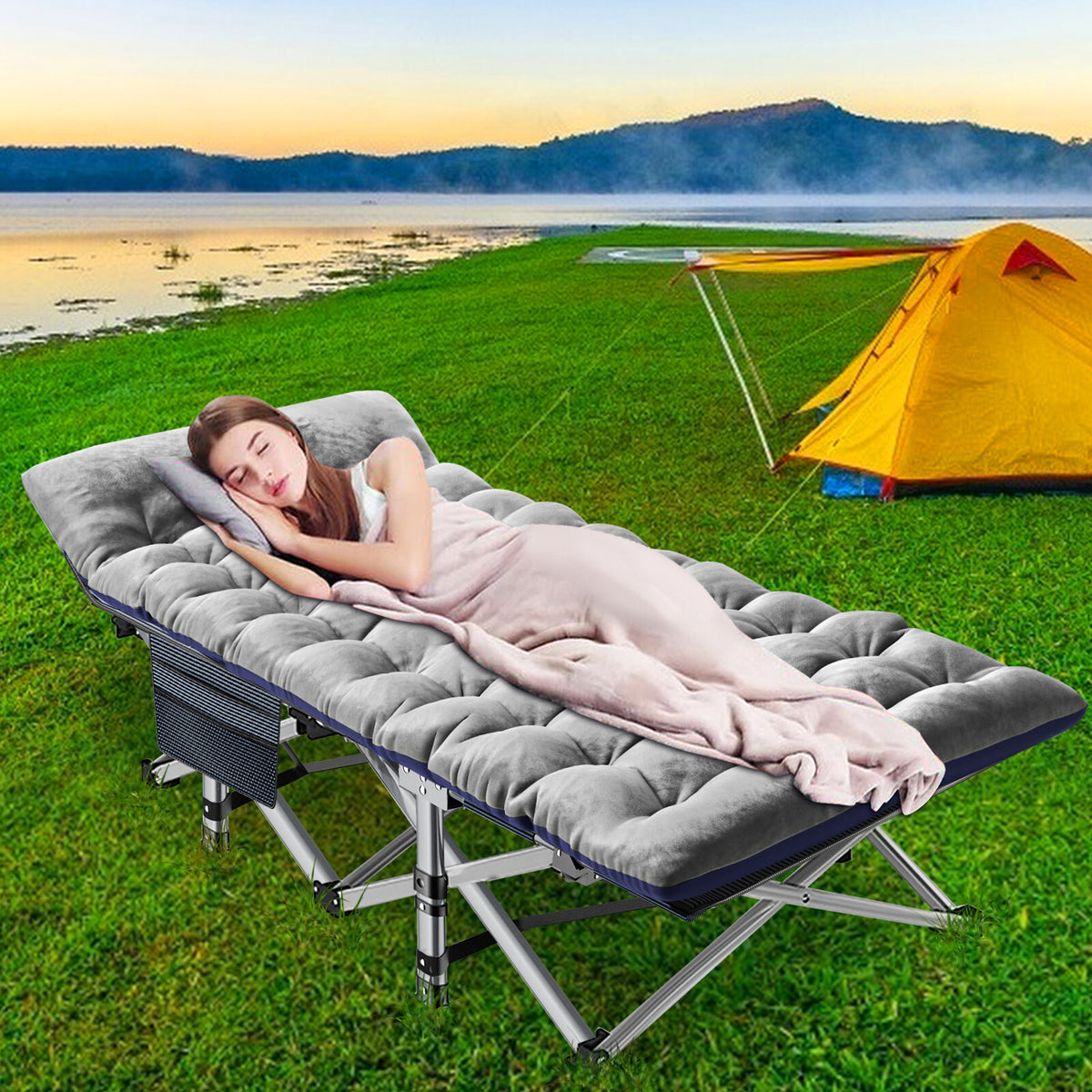 Folding Camping Cot with Mattress and Carry Bag - 75x28 Inches, Heavy Duty