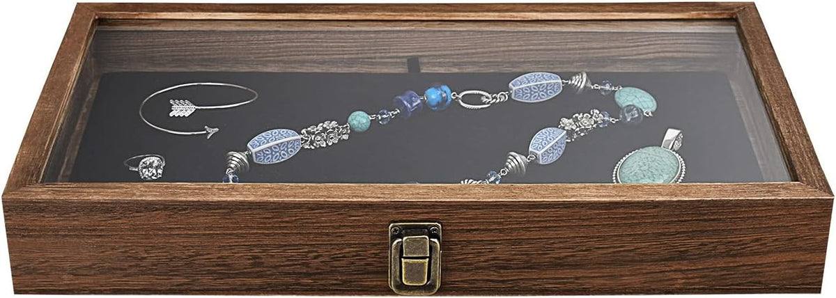 Gun Display Case Black Handgun Pistol Revolver Glass Lock Shadow Box
