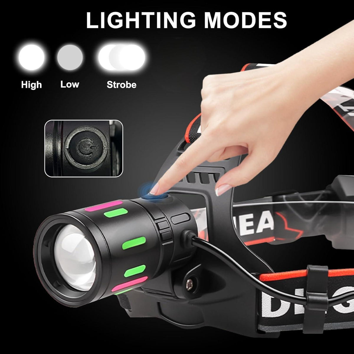 100000LM Rechargeable LED Headlamp Waterproof Zoomable Head Torch for Camping Hunting