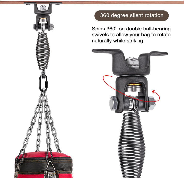 Heavy-Duty Boxing Bag Hanger with Chains and Springs - Up to 350 lbs, Silver