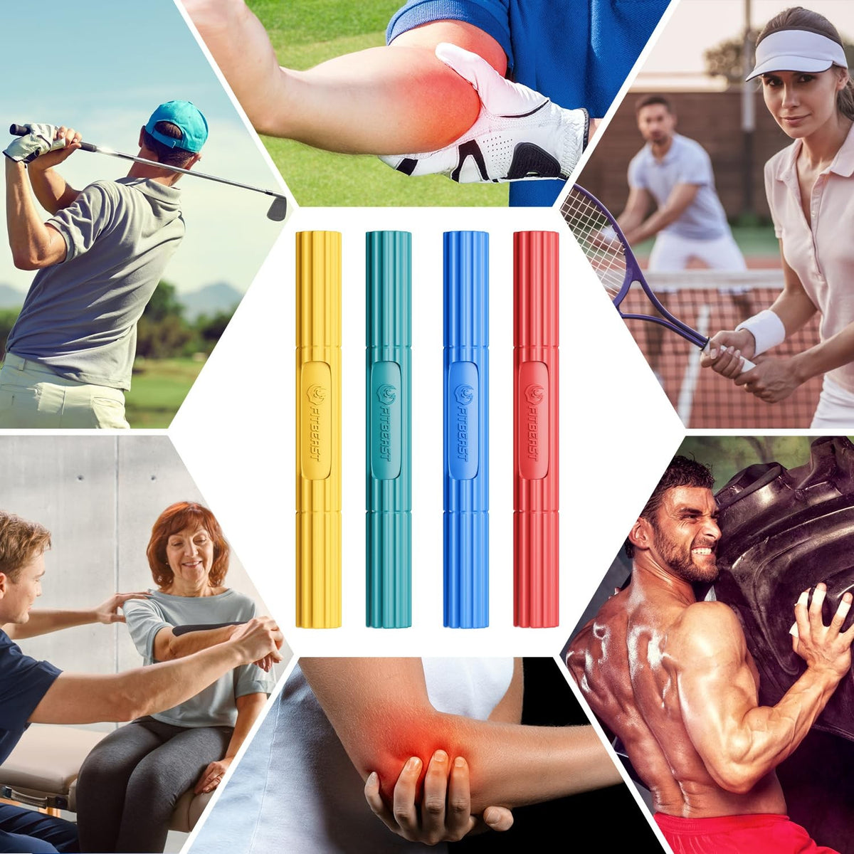 Hand Exerciser Bars Set for Physical Therapy and Strength Training – 4 Color-Coded Resistance Levels