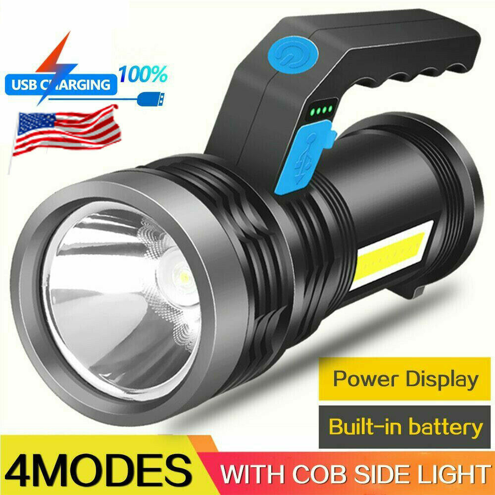 High Power LED Flashlight with Side Light, Rechargeable Waterproof Torch