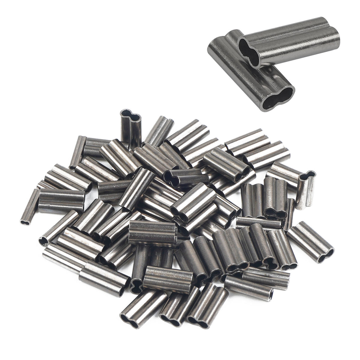 Copper Double Barrel Fishing Crimp Sleeves for Line Connectors, Brass Tackle Kit