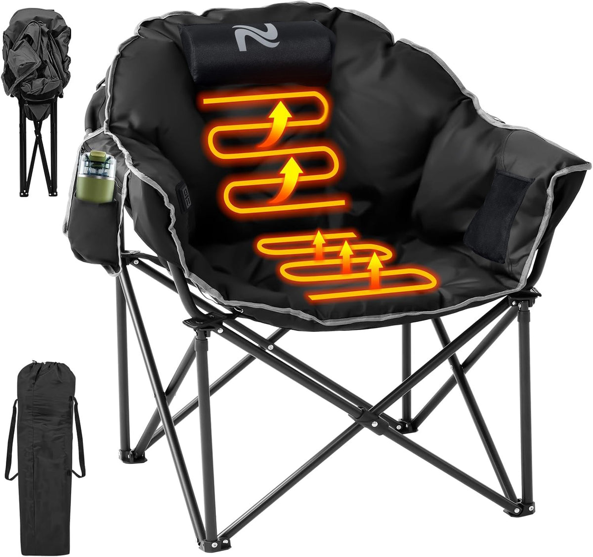 Oversized Heated Camping Chair with 3 Heat Levels - Foldable Outdoor Lounge Seat Support 500 lbs