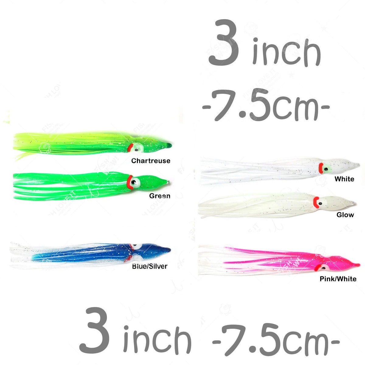 Fish WOW! 3-Inch Squid Skirt Soft Lures for Fishing - Multiple Colors & Quantities