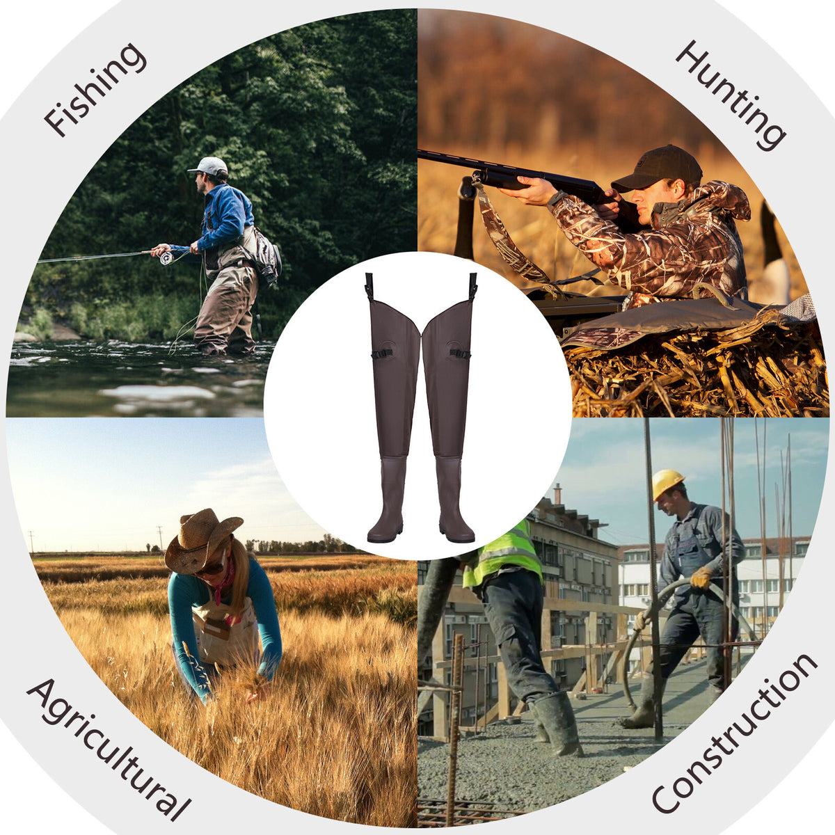 Men's Waterproof Hip Waders for Fishing and Hunting Lightweight Nylon PVC Boots