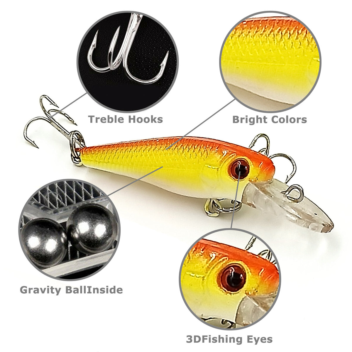 30PCS Artificial Fishing Lures Set with Treble Hooks for Bass & Freshwater