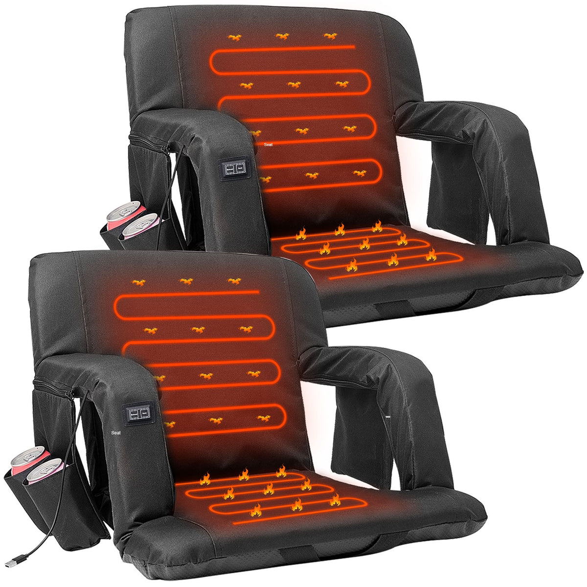Heated Stadium Seat with Back Support - Adjustable Bleacher Chair, Waterproof 600D Oxford