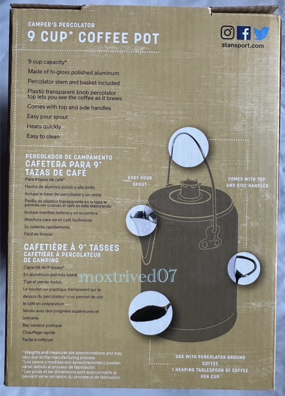 9 Cup Aluminum Camping Percolator Coffee Pot for Campfire Hiking