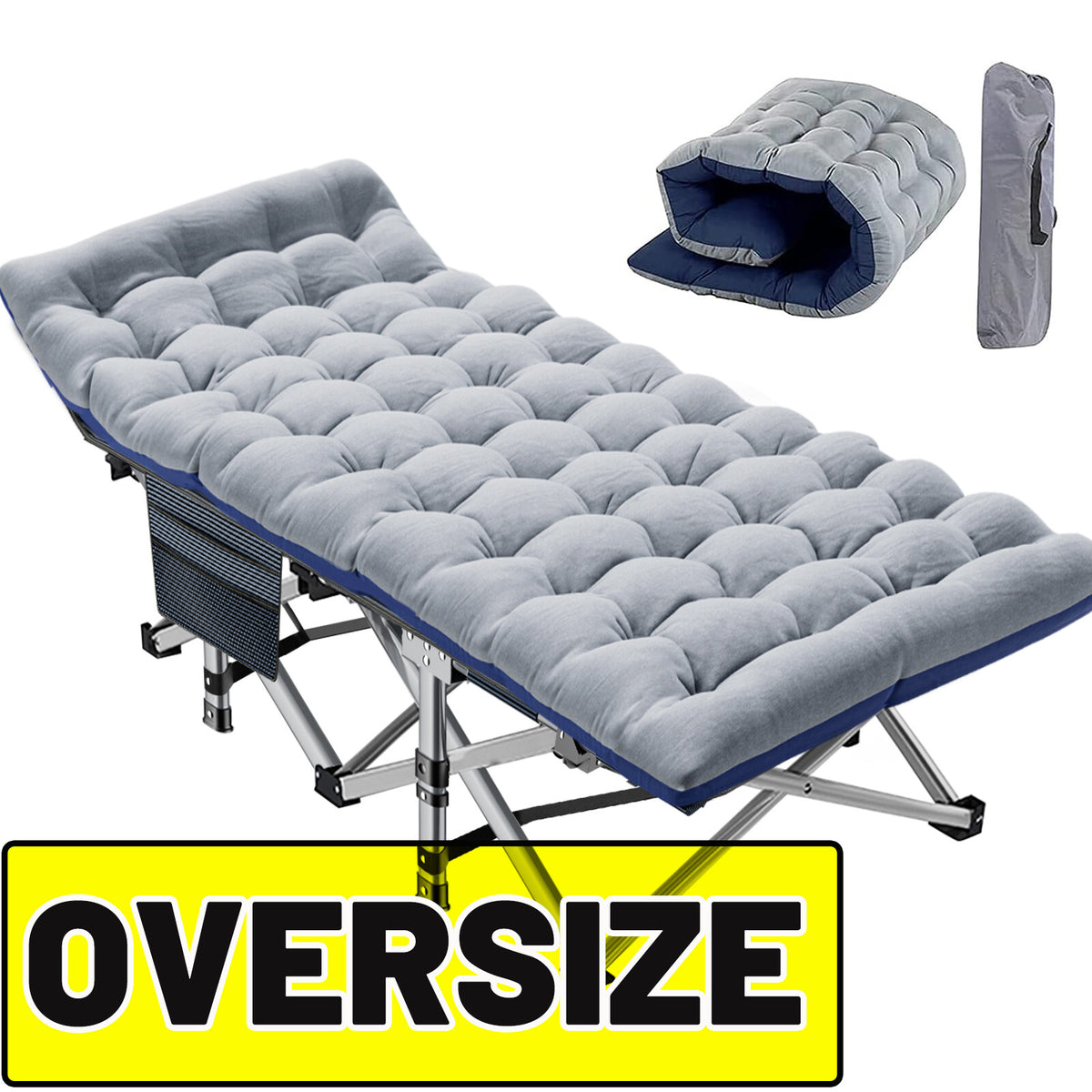 Heavy Duty Folding Camping Cot - Oversized & Standard Military Bed for Adults