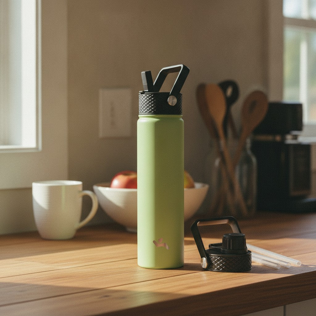 Insulated Stainless Steel Water Bottle 24 oz with Straw & Multiple Lids