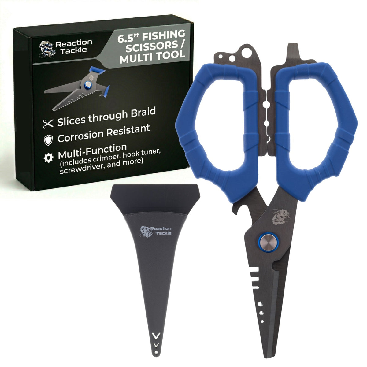Fishing Line Cutting Shears with Sheath, Multi-Tool for Braid, Mono, Fluorocarbon