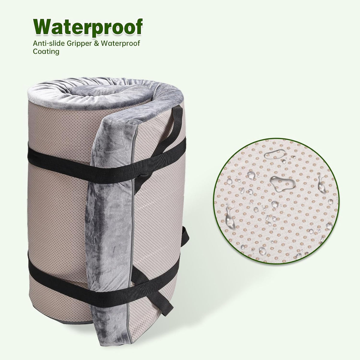 Memory Foam Camping Mattress Pad - 3 Inch Thick Waterproof Sleeping Mat for Adults