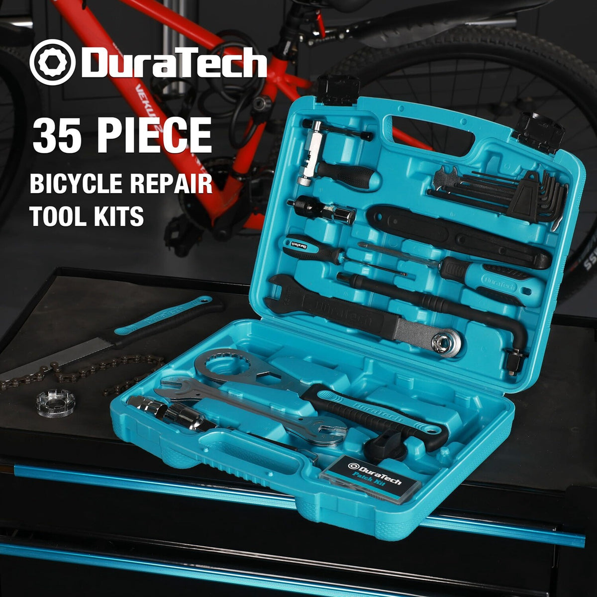 35-Piece Bicycle Repair Kit with Tools and Case for All Bike Types