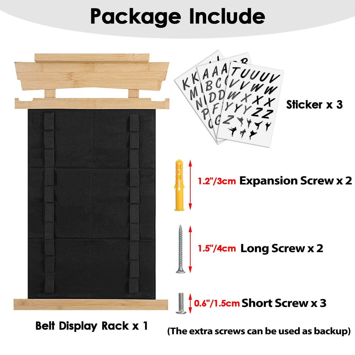Karate Belt Display Rack with Trophy Holder and Personalized Stickers - Wooden