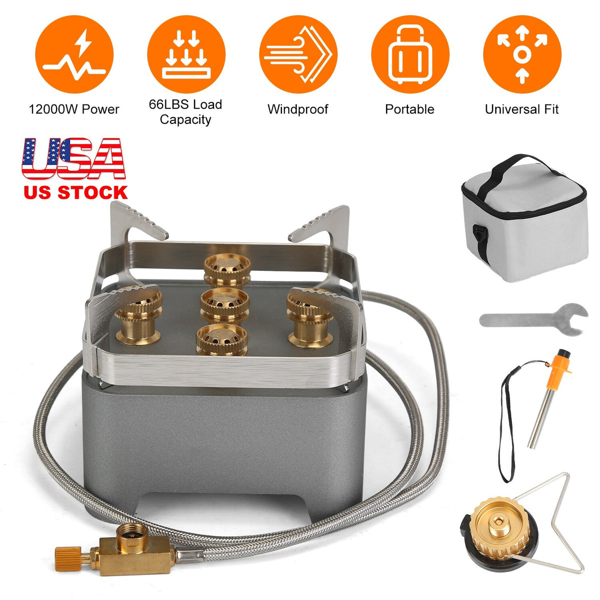 Portable Camping Gas Stove with Carry Bag 12000W Backpacking Cooker