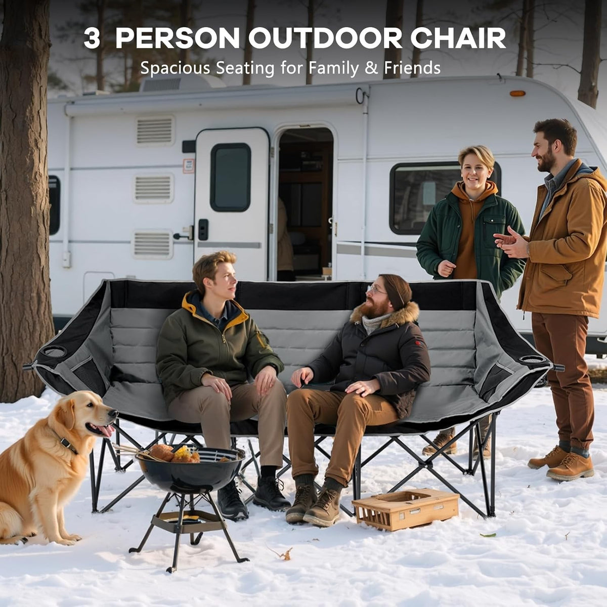 Oversized 3-Person Camping Chair with Cup Holders and Side Pockets