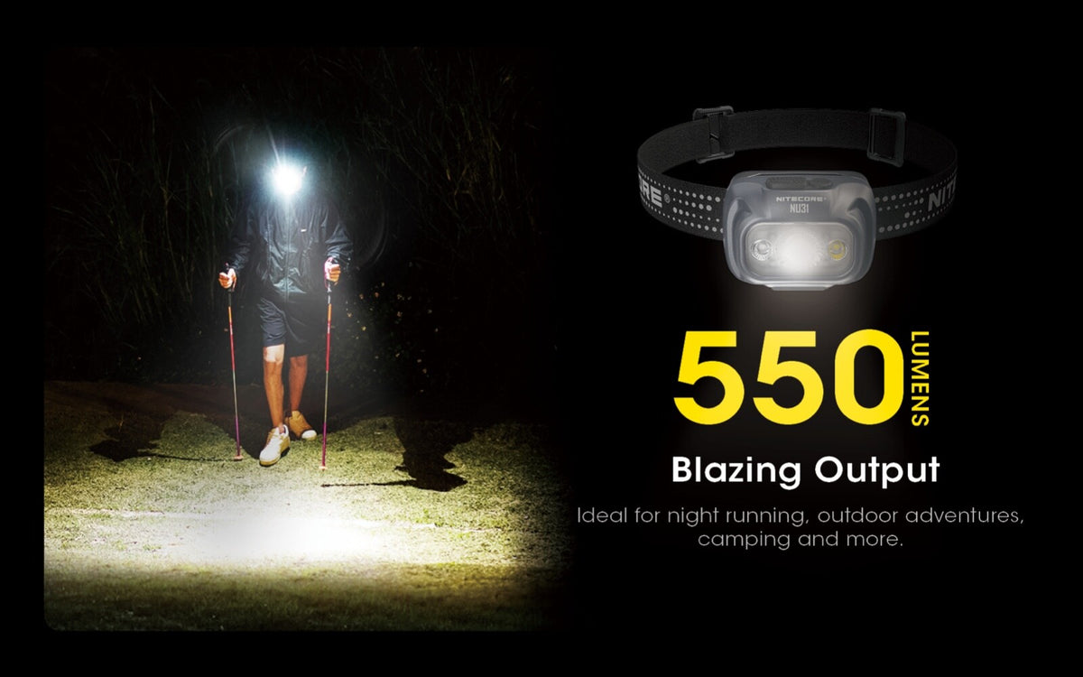 NITECORE NU31 Headlamp 550 Lumens USB-C Rechargeable Outdoor Light