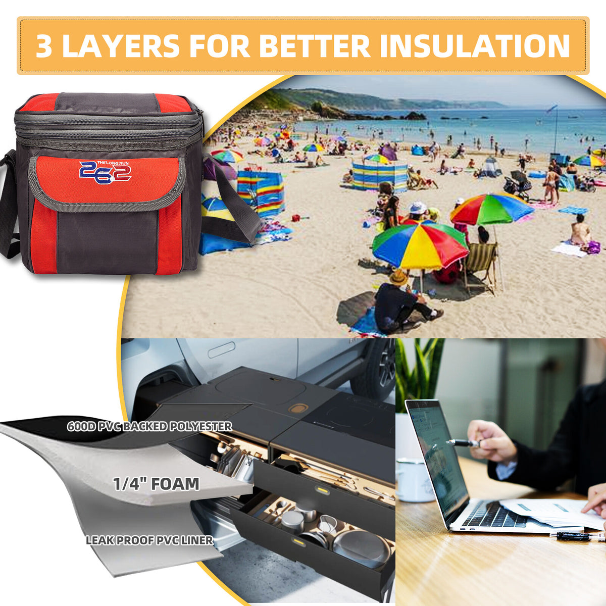 Insulated Soft-Sided Cooler Bag for 9 Cans, Leakproof Lunch Tote with Adjustable Strap