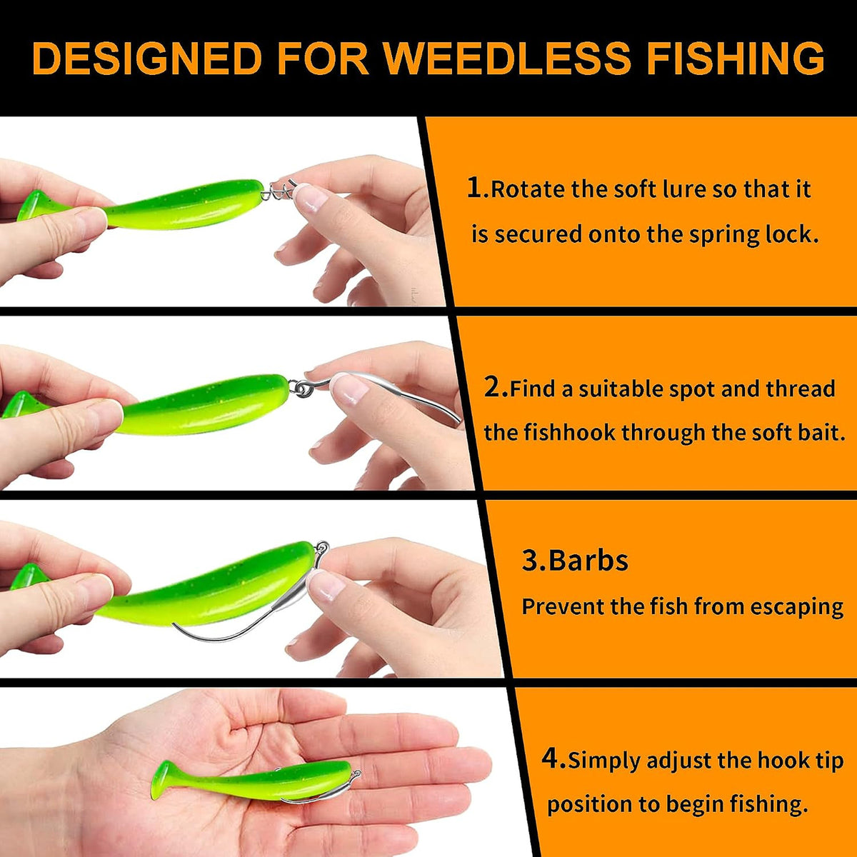 Weighted Fishing Hooks Set 24 Pcs with Screw Lock Weedless for Soft Baits