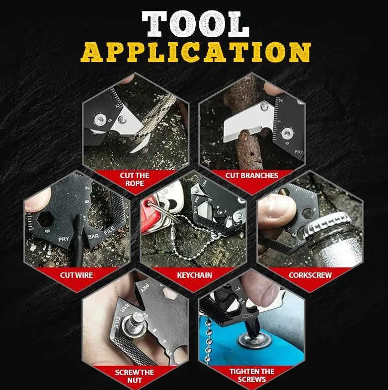 Multifunctional Hexagon Keychain Tool with Knife Screwdriver and Bottle Opener