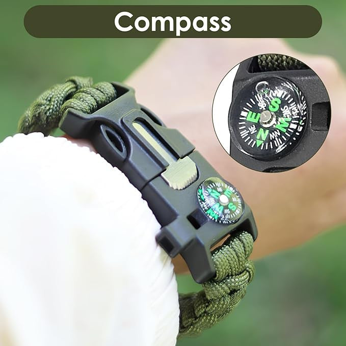 Multifunctional Survival Paracord Wristband with Compass Fire Starter Whistle