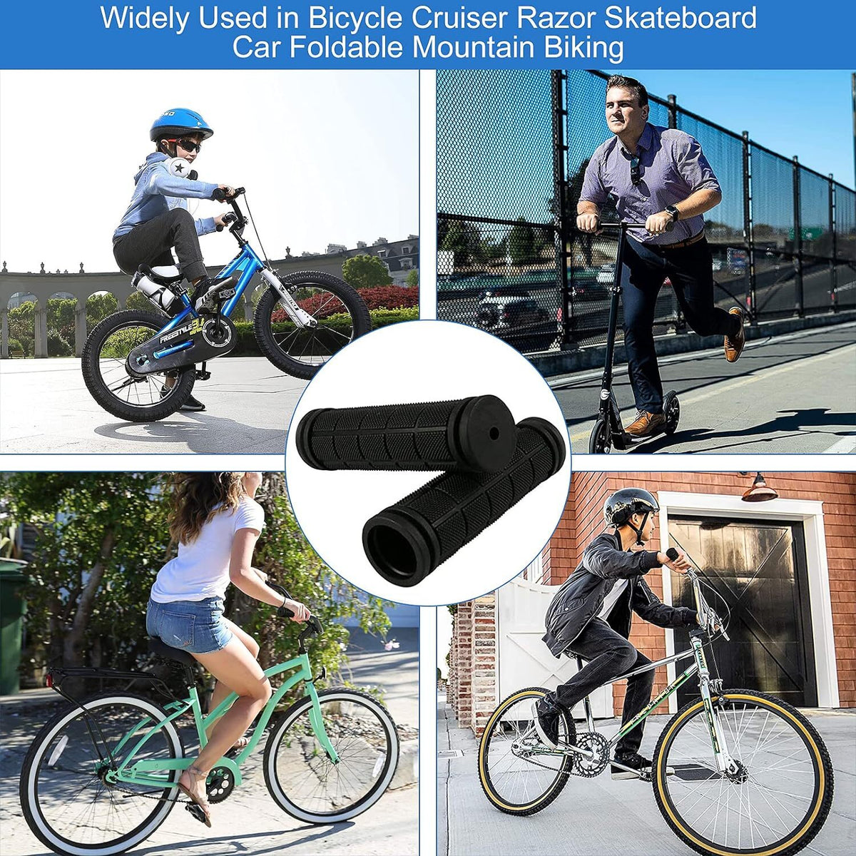 Bike Handlebar Grips Non-Slip Rubber 2 Pairs for Mountain, Road, BMX & Folding Bikes