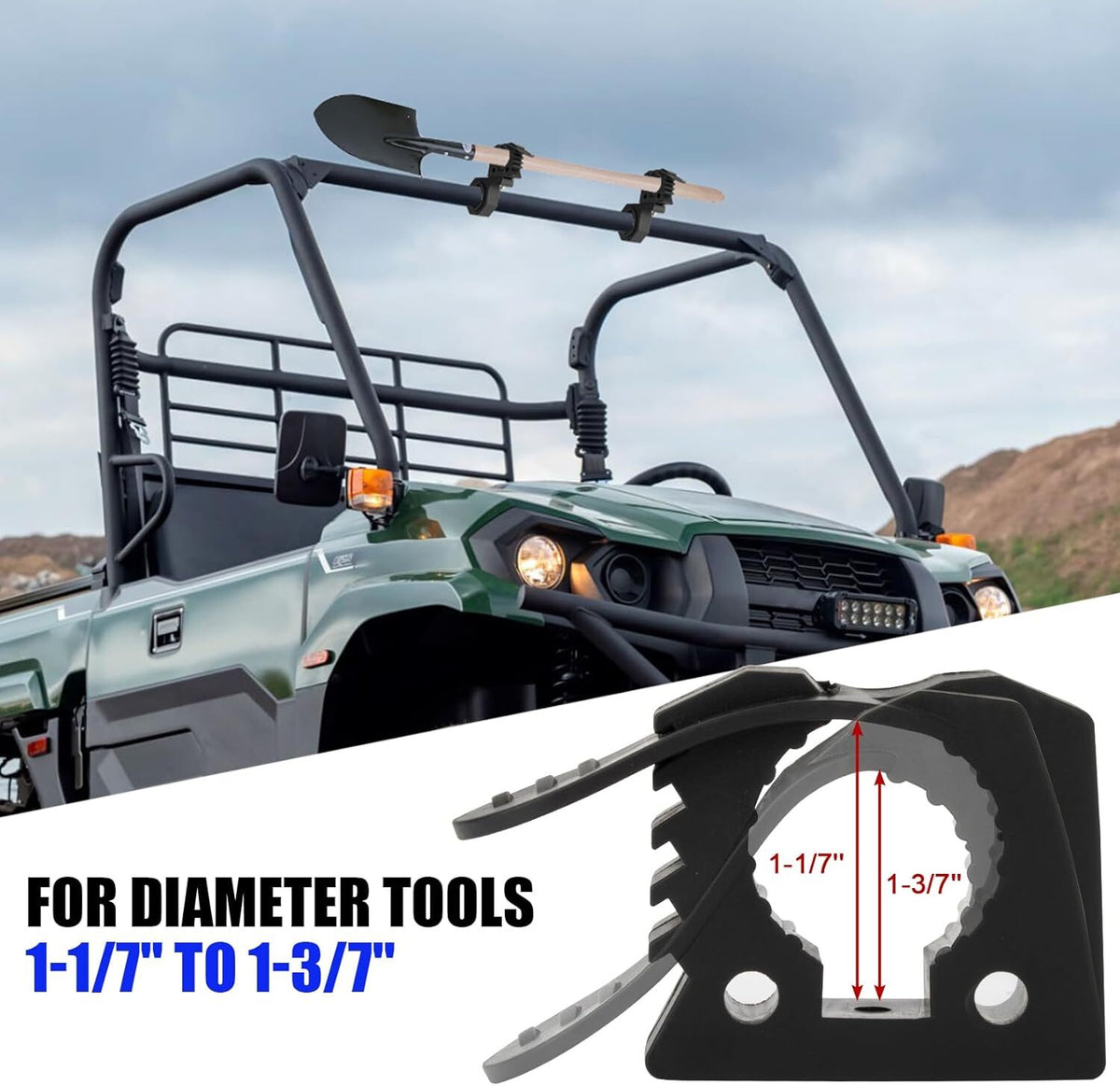 Universal Rubber Clamps Mount for Shovels, Axes & Farm Equipment - Fits 1-1/7'' to 1-3/7'' Diameter Tools