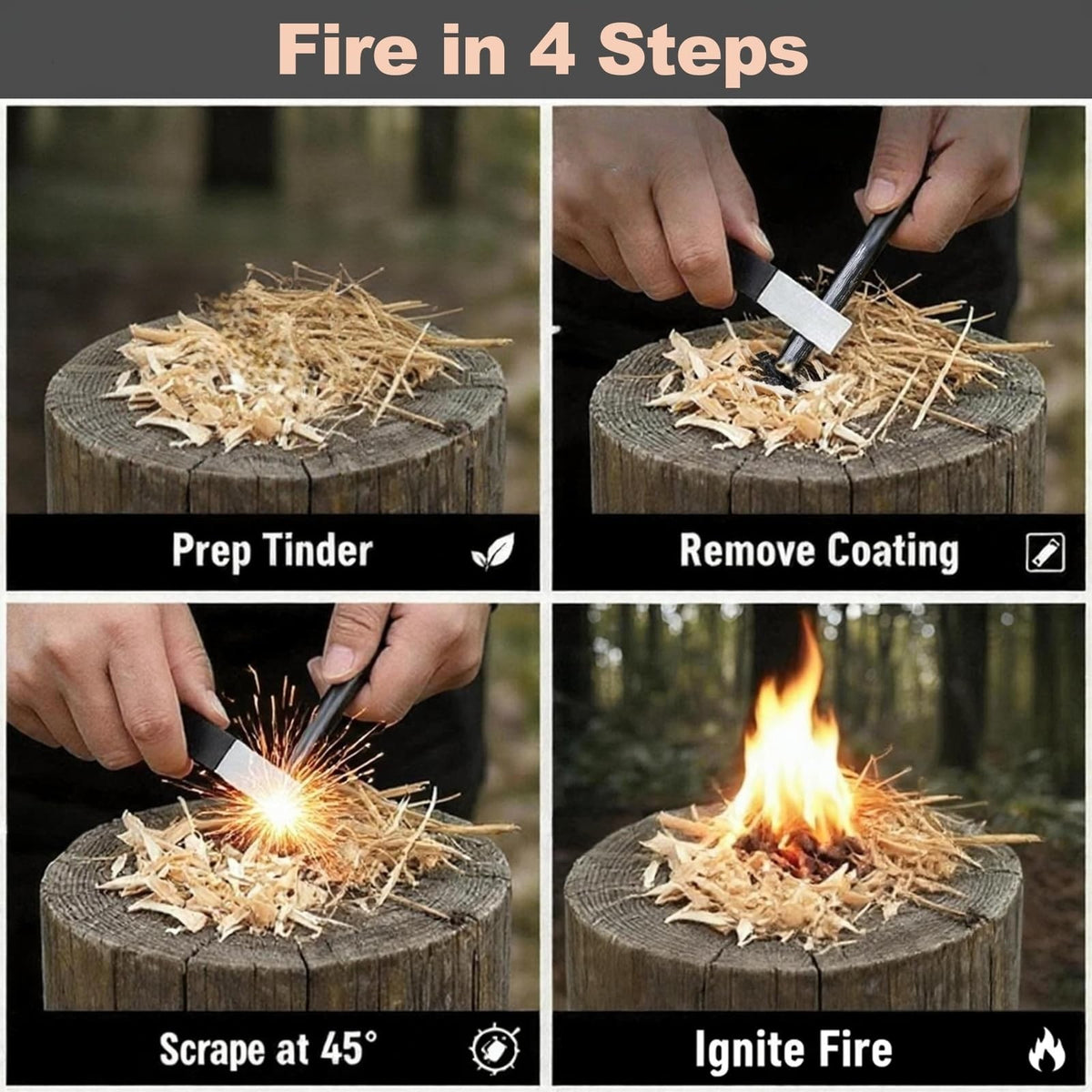 4-Inch Waterproof Ferrocerium Fire Starter for Camping Hiking Survival