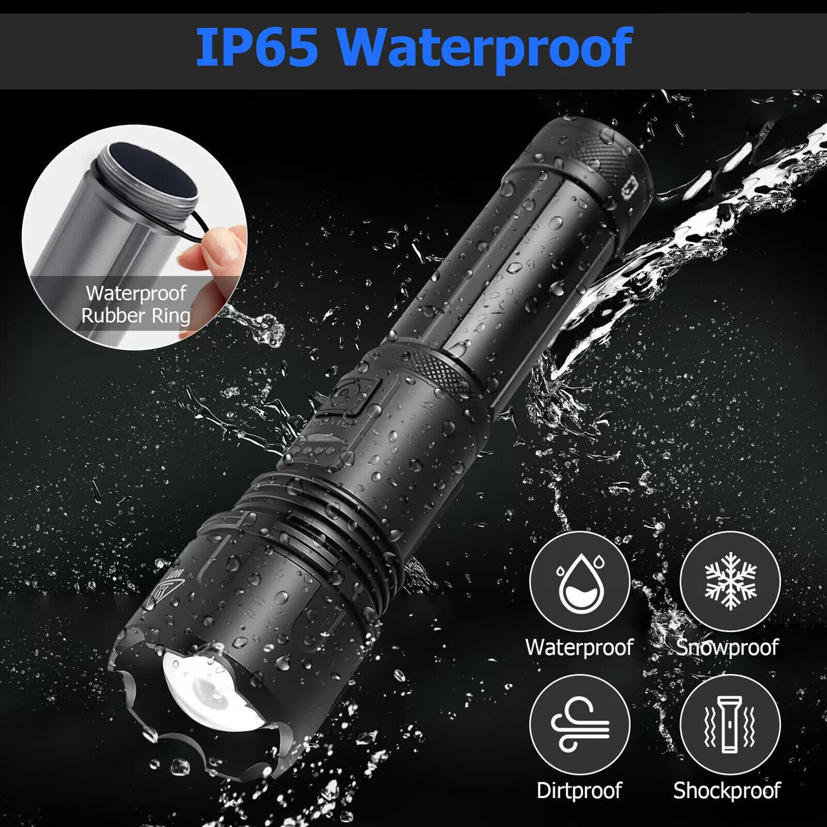 Super Bright LED Tactical Flashlight with Rechargeable Work Light - 350 Million Lumens