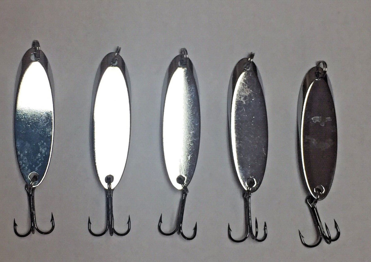 Fishing Spoons Set - Kastmaster Style Silver Lures for Trout & Bass, 5 Pack