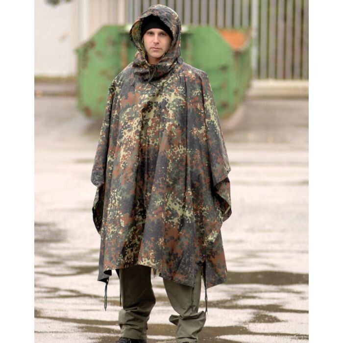 Mil-Tec Flecktarn Camo Ripstop Poncho Waterproof Multi-Purpose Rain Shield