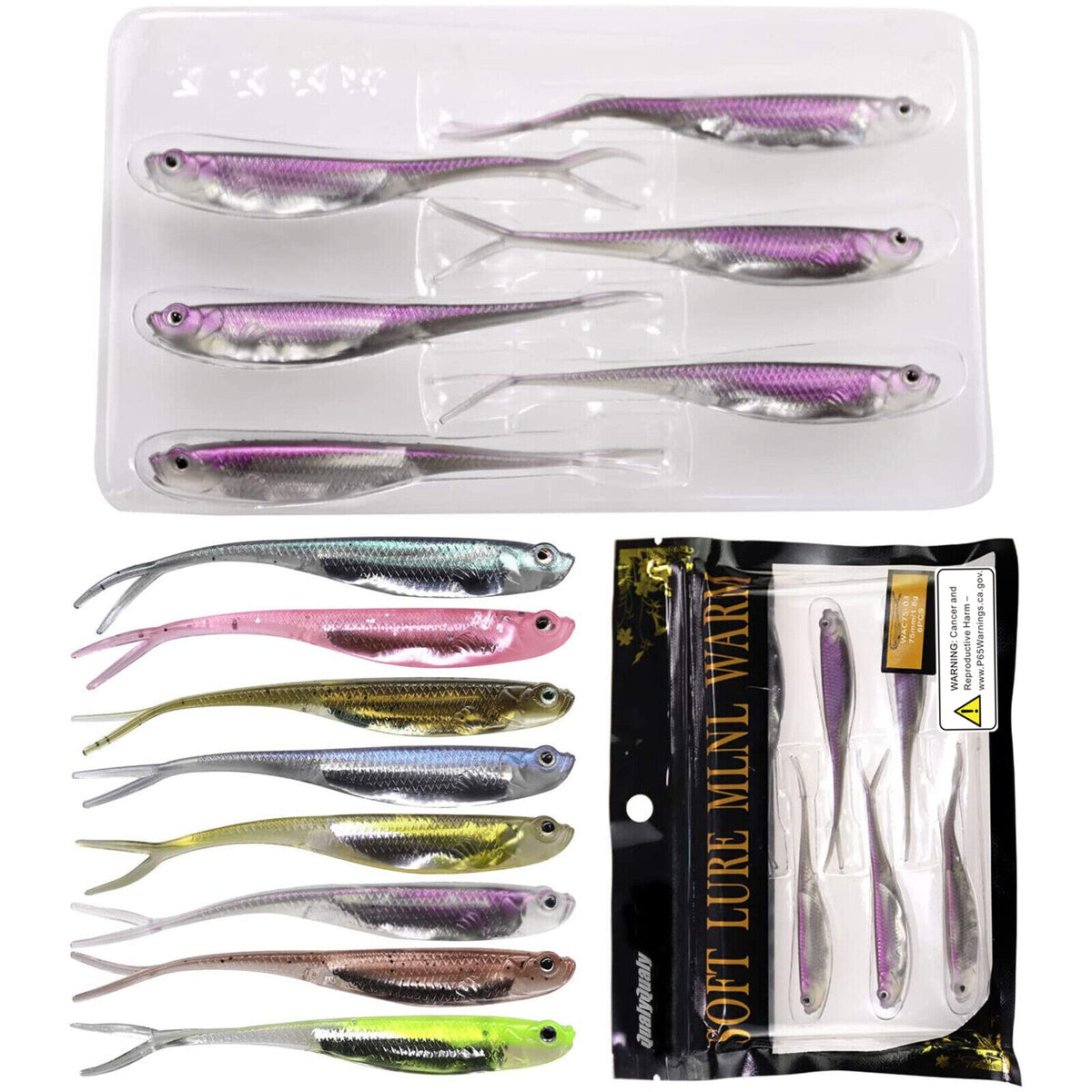 6Pcs Soft Swimbait Fishing Lures - Realistic Jerk Shad Minnow Drop Shot Baits