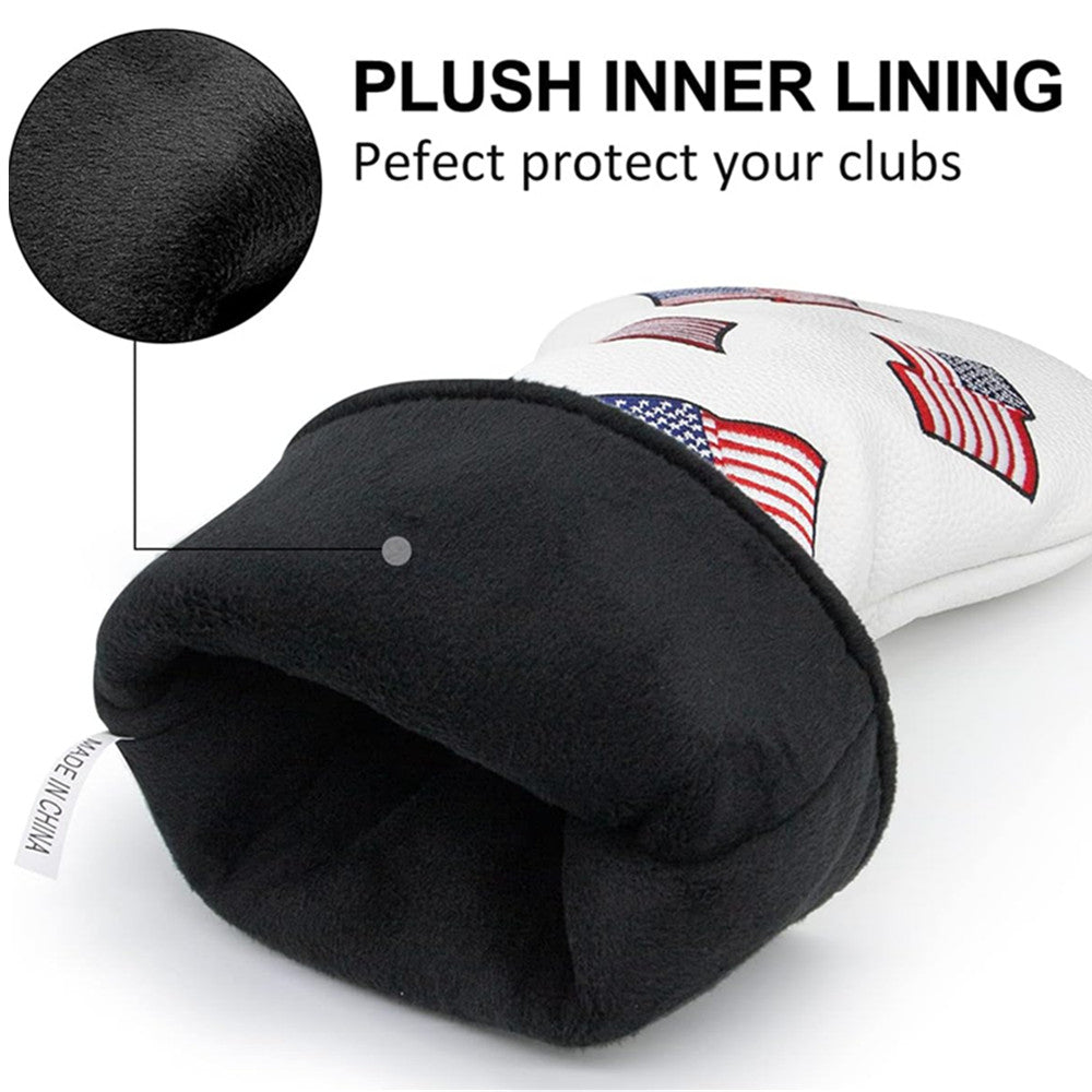 USA Flag Leather Golf Head Cover for Driver Fairway Wood Hybrid Clubs