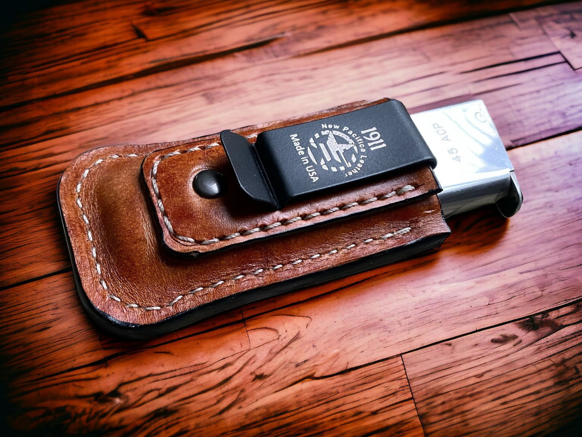 Leather Magazine Holder Belt Clip - Fits Springfield Hellcat & Sig P365 - Made in USA