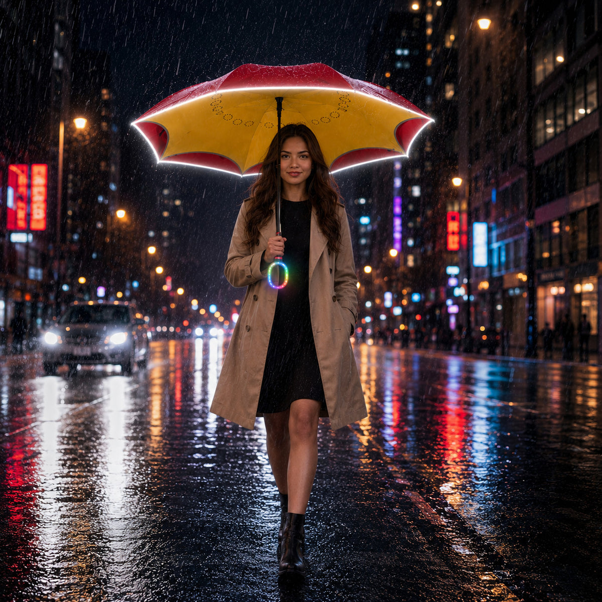 All-In-One Smart LED Safety Umbrella with SOS & White Light - Reflective, Water-Resistant, Hands-Free Handle