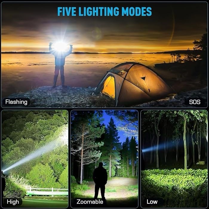 High Lumens Rechargeable LED Headlamp with 12 Modes Waterproof Camping Headlight