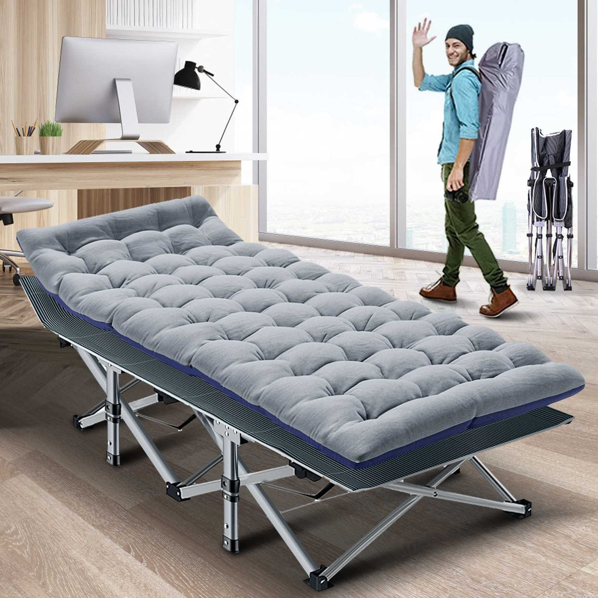 Heavy Duty Folding Camping Cot with Mattress for Adults and Kids