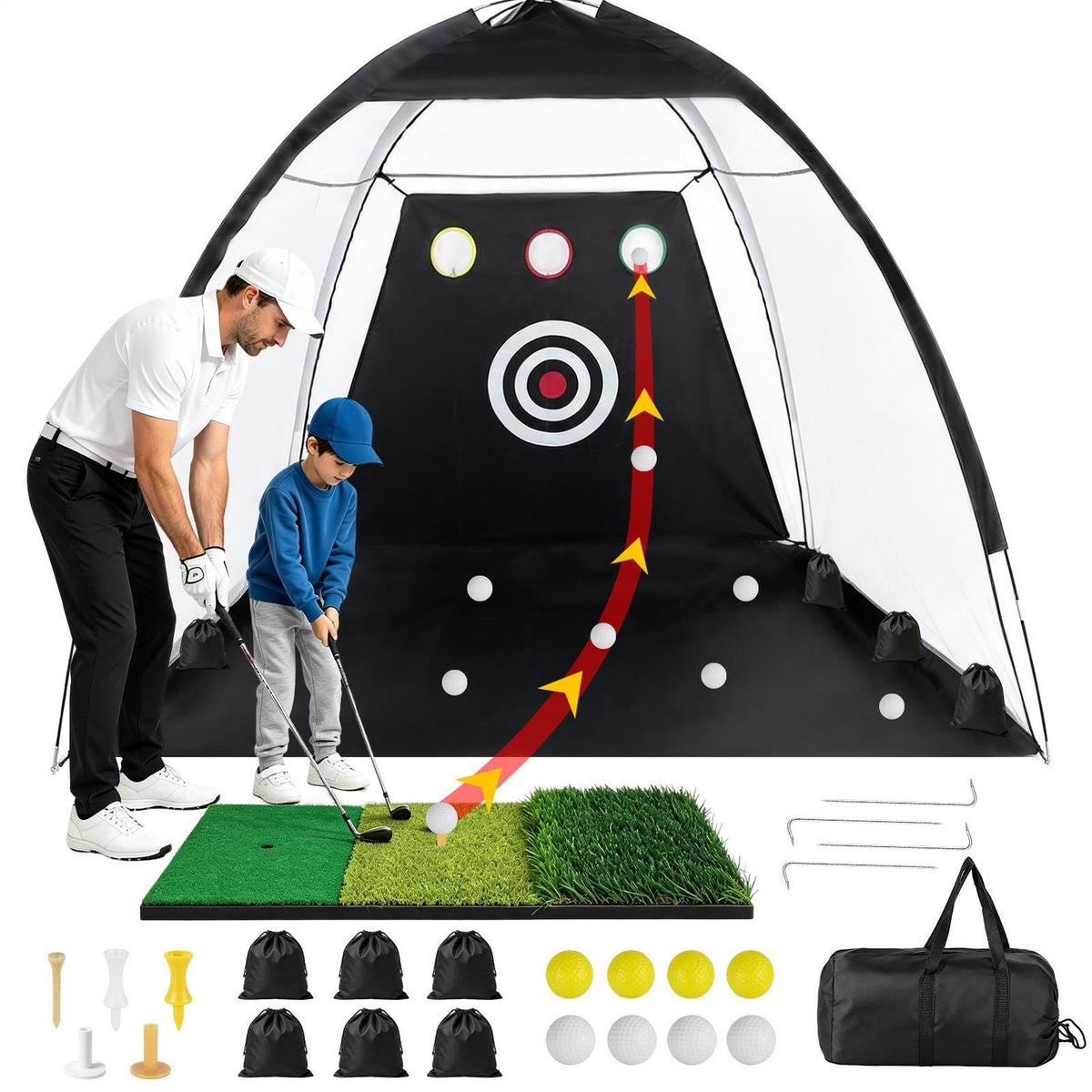 Golf Practice Net 10x7ft with Hitting Mat, Golf Training Aid for Backyard