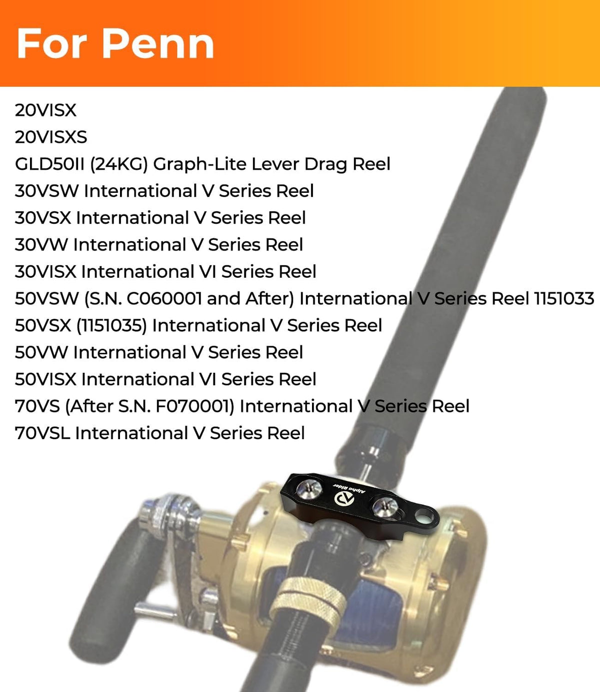 Fishing Reel Clamp for PENN International 20-70 Series - Anodized Aluminum