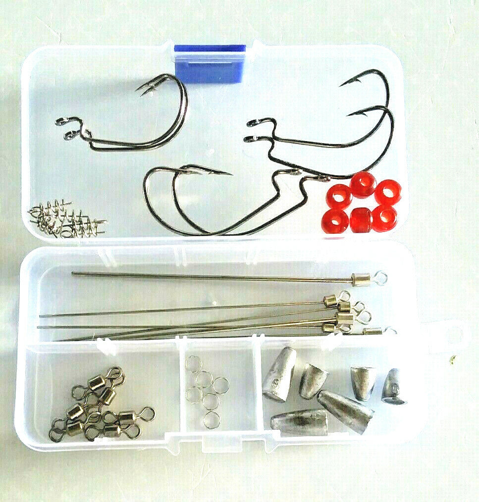 42 Pcs Fishing Rig Kit with Hooks Weights Beads & Keepers for Tackle Making