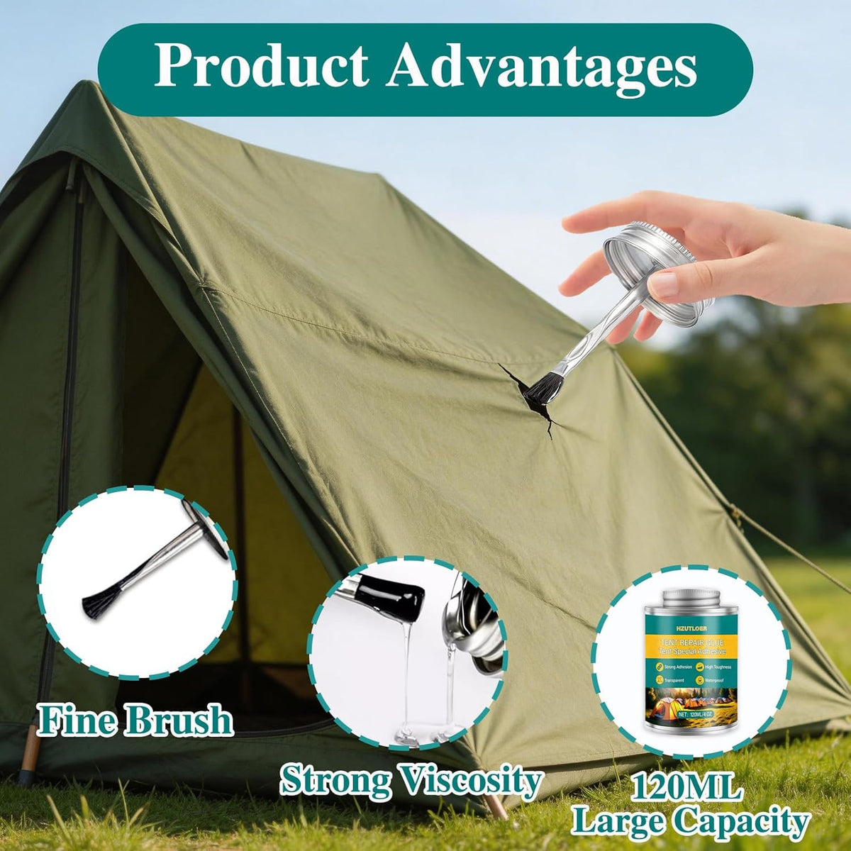 4Oz Tent Repair Glue Waterproof Sealant with Brush for Canvas & Outdoor Fabrics