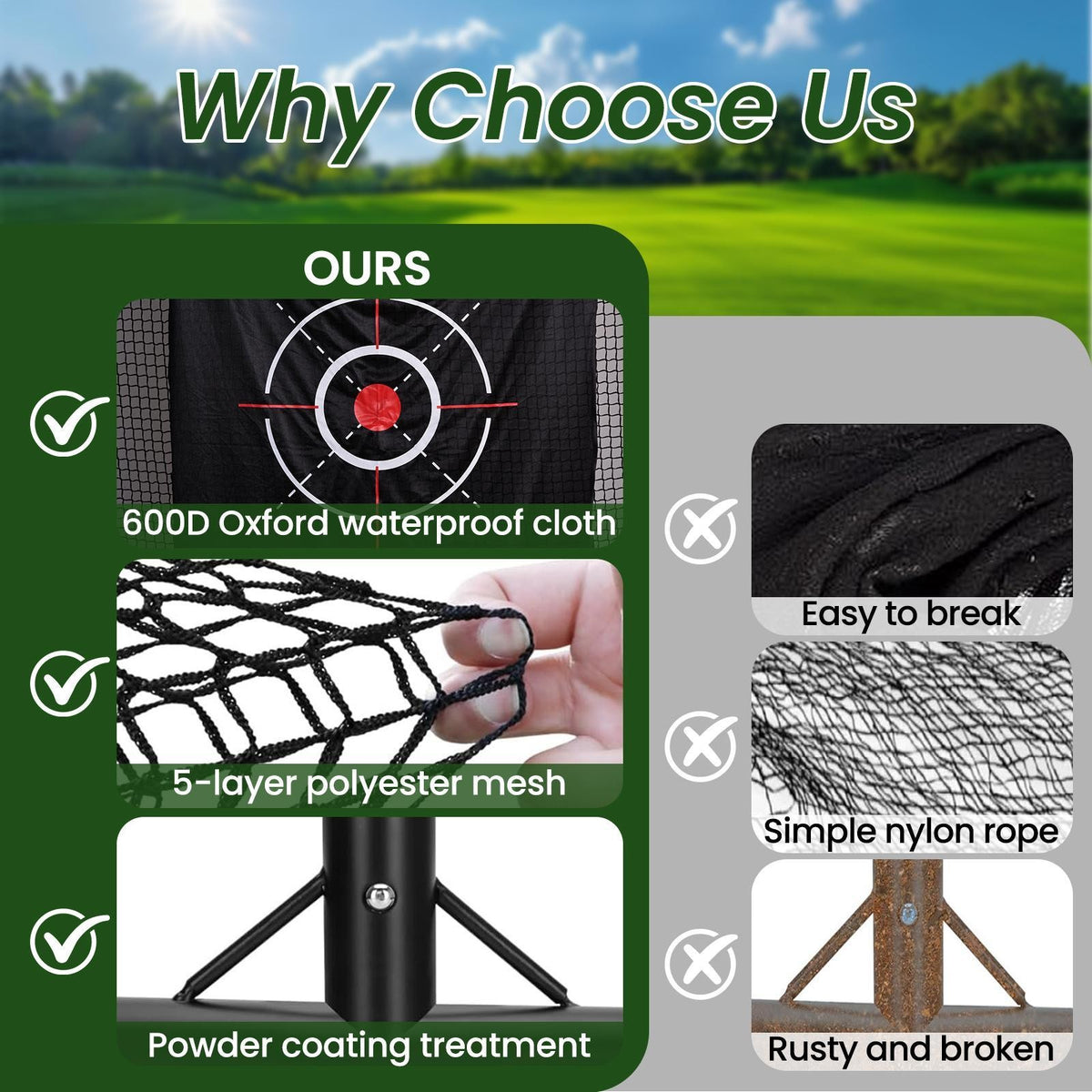 Heavy Duty 10x11ft Golf Practice Net with Target Cloth for Backyard & Indoor Use